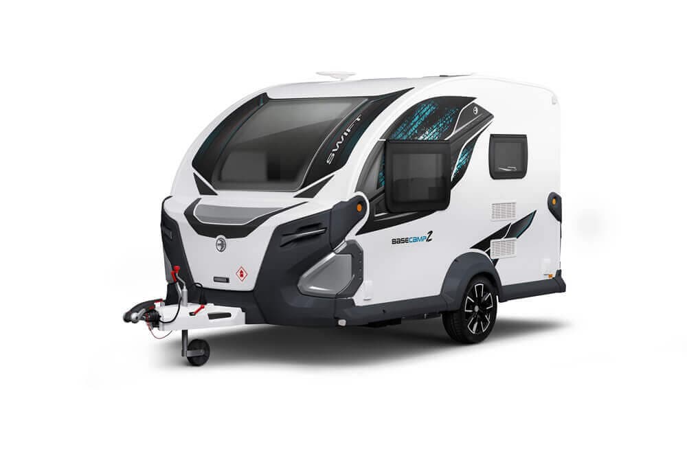 Swift Basecamp caravan exterior three-quarter view