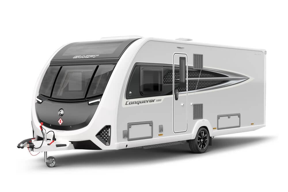 Swift Conqueror caravan exterior three-quarter view