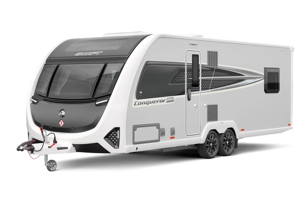 Swift Conqueror Grande caravan exterior three-quarter view