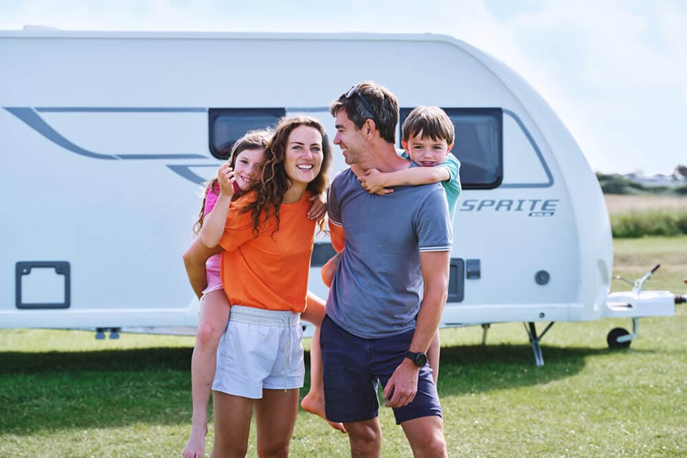 Swift Sprite touring caravan being towed