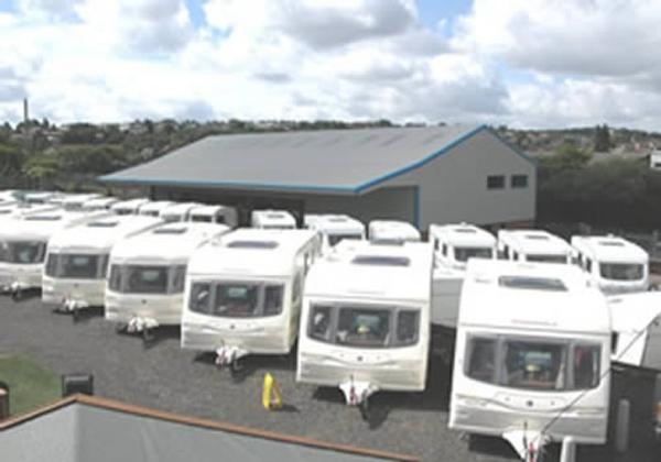 Row of caravans on the dealership yard
